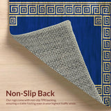 Ultra Soft Area Rug, Non Slip, Stain Resistant, Washable Area Rugs for Living Room, Bedroom, Striking Gold Geometric Elements(Blue)