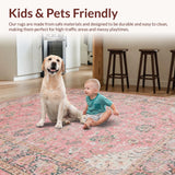 Ultra Soft Area Rug, Non Slip, Stain Resistant, Washable Area Rugs for Living Room, Bedroom, Vintage Floral Boho Elegance(Pink)