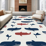 Ultra Soft Area Rug, Non Slip, Stain Resistant, Washable Area Rugs for Living Room, Bedroom, Eclectic Marine Life Design(White)