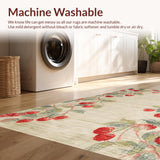 Ultra Soft Area Rug, Non Slip, Stain Resistant, Washable Area Rugs for Living Room, Bedroom, Fruit Inspired Coquette Bow Rug with Cherry Sprigs and Elegant Pink Highlights(Beige)