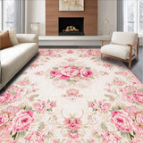 Ultra Soft Area Rug, Non Slip, Stain Resistant, Washable Area Rugs for Living Room, Bedroom, Charming Round Shabby Chic Motif(Ivory)