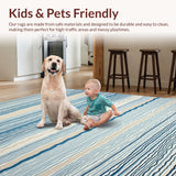 Ultra Soft Area Rug, Non Slip, Stain Resistant, Washable Area Rugs for Living Room, Bedroom, Elegant Sky Blue Wave Motif(Blue)