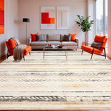 Neutral Area with Faded Chevron and Striped Distressed(Beige)