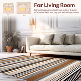 Ultra Soft Area Rug, Non Slip, Stain Resistant, Washable Area Rugs for Living Room, Bedroom, Elegant Striped Neutral Aesthetic(Brown)