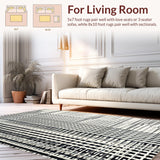 Ultra Soft Area Rug, Non Slip, Stain Resistant, Washable Area Rugs for Living Room, Bedroom, Monochrome Dash Runner Carpet, Linear Art Rug, Modern Graphic Floor Decor(Black)