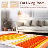 Ultra Soft Area Rug, Non Slip, Stain Resistant, Washable Area Rugs for Living Room, Bedroom, Lively Abstract Sunray Design(Orange)