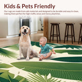 Ultra Soft Area Rug, Non Slip, Stain Resistant, Washable Area Rugs for Living Room, Bedroom, Entryway Area Tropical Leaves Beige Small(Green)