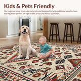 Ultra Soft Area Rug, Non Slip, Stain Resistant, Washable Area Rugs for Living Room, Bedroom, Elegant Tribal Geometric Fusion(Beige)