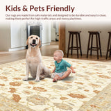 Ultra Soft Area Rug, Non Slip, Stain Resistant, Washable Area Rugs for Living Room, Bedroom, Low Pile Area Non Slip Beige Floral Design(Beige)