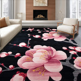 Ultra Soft Area Rug, Non Slip, Stain Resistant, Washable Area Rugs for Living Room, Bedroom, Luxurious Colorful Cherry Petals Design(Black)