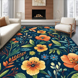 Ultra Soft Area Rug, Non Slip, Stain Resistant, Washable Area Rugs for Living Room, Bedroom, Rustic Insect Garden Design(Blue)
