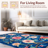 Ultra Soft Area Rug, Non Slip, Stain Resistant, Washable Area Rugs for Living Room, Bedroom, Lively Floral Tiled Motif(Blue)