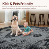 Ultra Soft Area Rug, Non Slip, Stain Resistant, Washable Area Rugs for Living Room, Bedroom, Transitional Earthy Ogee Pattern(Gray)