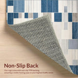 Ultra Soft Area Rug, Non Slip, Stain Resistant, Washable Area Rugs for Living Room, Bedroom, Contemporary Patchwork Beige & Blue Geometric(Blue)