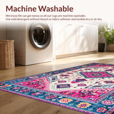 Ultra Soft Area Rug, Non Slip, Stain Resistant, Washable Area Rugs for Living Room, Bedroom, Rustic Colorful Geometric Arrangement(Pink)