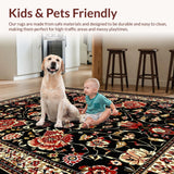 Ultra Soft Area Rug, Non Slip, Stain Resistant, Washable Area Rugs for Living Room, Bedroom, Chic Low-Pile Floral Arrangement(Black)
