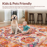 Ultra Soft Area Rug, Non Slip, Stain Resistant, Washable Area Rugs for Living Room, Bedroom, Radiant Earthy Toned Medallion Style(Orange)