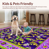 Ultra Soft Area Rug, Non Slip, Stain Resistant, Washable Area Rugs for Living Room, Bedroom, Graceful Curved Floral Elements(Purple)