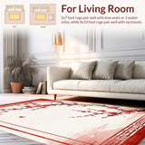 Ultra Soft Area Rug, Non Slip, Stain Resistant, Washable Area Rugs for Living Room, Bedroom, Elegant Ink Wash Botanical Motif(Red)