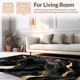 Ultra Soft Area Rug, Non Slip, Stain Resistant, Washable Area Rugs for Living Room, Bedroom, Stylish Marble Gold Composition(Black)