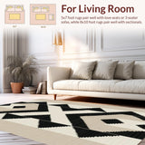 Ultra Soft Area Rug, Non Slip, Stain Resistant, Washable Area Rugs for Living Room, Bedroom, Elegant Black Diamond Pattern(Beige)