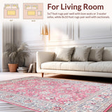 Ultra Soft Area Rug, Non Slip, Stain Resistant, Washable Area Rugs for Living Room, Bedroom, Vibrant Ottoman-inspired Geometric Design(Pink)