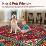 Ultra Soft Area Rug, Non Slip, Stain Resistant, Washable Area Rugs for Living Room, Bedroom, Lively Medley of Diverse Hues(Red)