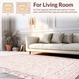 Ultra Soft Area Rug, Non Slip, Stain Resistant, Washable Area Rugs for Living Room, Bedroom, Elegant Blush Pink Low Pile Rug with Mauve Floral and Geometric Fusion(Pink)