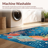 Ultra Soft Area Rug, Non Slip, Stain Resistant, Washable Area Rugs for Living Room, Bedroom, Playroom Education Ocean Animal ABC Number Shape Area Rug(Blue)