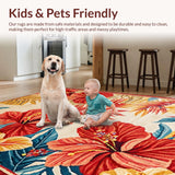 Ultra Soft Area Rug, Non Slip, Stain Resistant, Washable Area Rugs for Living Room, Bedroom, Colorful Modern Flora Arrangement(Red)