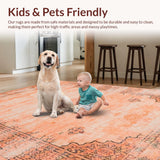 Ultra Soft Area Rug, Non Slip, Stain Resistant, Washable Area Rugs for Living Room, Bedroom, Rustic Vintage Tiled Design(Orange)