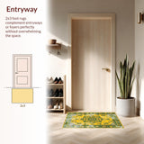 Ultra Soft Area Rug, Non Slip, Stain Resistant, Washable Area Rugs for Living Room, Bedroom, Vivid Tropical Botanical Motif(Yellow)