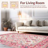 Ultra Soft Area Rug, Non Slip, Stain Resistant, Washable Area Rugs for Living Room, Bedroom, Stylish Blush Botanical Pattern(White)