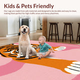 Ultra Soft Area Rug, Non Slip, Stain Resistant, Washable Area Rugs for Living Room, Bedroom, Charming Pink Tiger Playful Decor(Orange)