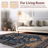 Ultra Soft Area Rug, Non Slip, Stain Resistant, Washable Area Rugs for Living Room, Bedroom, Tribal Inspired Vintage Motif(Blue)