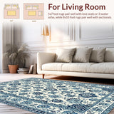 Ultra Soft Area Rug, Non Slip, Stain Resistant, Washable Area Rugs for Living Room, Bedroom, Charming Blue Botanical Illustration(White)