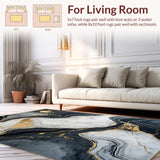 Ultra Soft Area Rug, Non Slip, Stain Resistant, Washable Area Rugs for Living Room, Bedroom, Minimalist Abstract Swirl Artistry(Black)