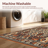 Ultra Soft Area Rug, Non Slip, Stain Resistant, Washable Area Rugs for Living Room, Bedroom, Intricate Boho Area Featuring Geometric Floral(Orange)