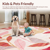 Ultra Soft Area Rug, Non Slip, Stain Resistant, Washable Area Rugs for Living Room, Bedroom, Rustic Tiled Leaf Arrangement(Pink)