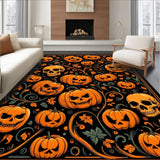 Spooky Pumpkin Patch Area Rug with Gothic Skull Accents and Halloween Vibes(Orange)