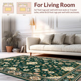 Ultra Soft Area Rug, Non Slip, Stain Resistant, Washable Area Rugs for Living Room, Bedroom, Chic Dark Floral Medallion(Green)