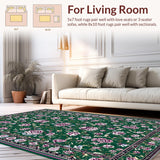 Ultra Soft Area Rug, Non Slip, Stain Resistant, Washable Area Rugs for Living Room, Bedroom, Classic Floral Ogee Print(Green)