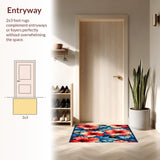 Ultra Soft Area Rug, Non Slip, Stain Resistant, Washable Area Rugs for Living Room, Bedroom, Blossoming Oasis Indoor Area With Dimensional Floral Design(Red)
