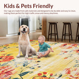 Ultra Soft Area Rug, Non Slip, Stain Resistant, Washable Area Rugs for Living Room, Bedroom, Elegant Warm Tones Floral Design(Yellow)