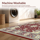 Ultra Soft Area Rug, Non Slip, Stain Resistant, Washable Area Rugs for Living Room, Bedroom, Timeless Medallion Area in Muted Maroon and Beige Shades(Red)
