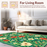 Ultra Soft Area Rug, Non Slip, Stain Resistant, Washable Area Rugs for Living Room, Bedroom, Serene Organic Floral Tapestry(Green)