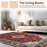 Ultra Soft Area Rug, Non Slip, Stain Resistant, Washable Area Rugs for Living Room, Bedroom, Cozy Cream and Red Tiled Motif(Red)