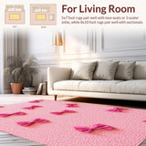 Ultra Soft Area Rug, Non Slip, Stain Resistant, Washable Area Rugs for Living Room, Bedroom, Cute Bow Decor Girl's Bedside Washable Mat(Pink)