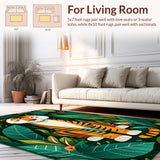 Ultra Soft Area Rug, Non Slip, Stain Resistant, Washable Area Rugs for Living Room, Bedroom, Whimsical Green Tiger Print Artistry(Orange)