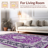 Ultra Soft Area Rug, Non Slip, Stain Resistant, Washable Area Rugs for Living Room, Bedroom, Intricate Classic Medallion Style(Purple)